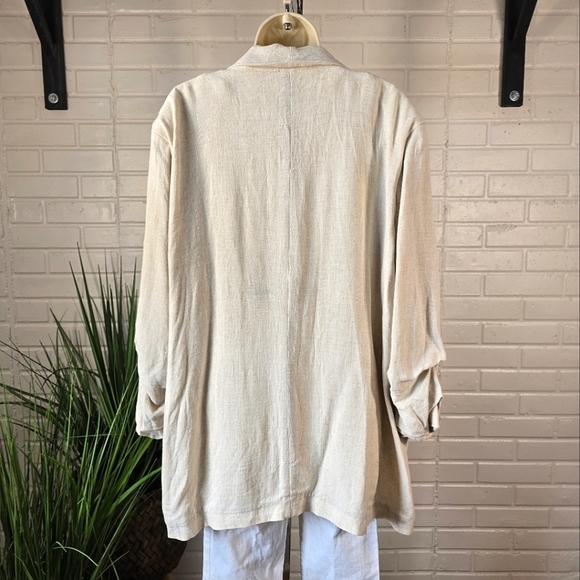 Entro Cream Open Linen Blazer Jacket Size 1x With Shirred Sleeves - Picture 8 of 13